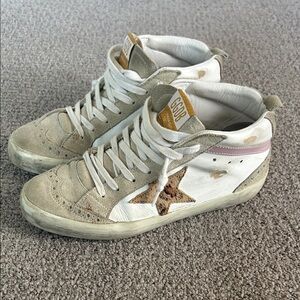 Golden Goose Beige and White Star Sneakers